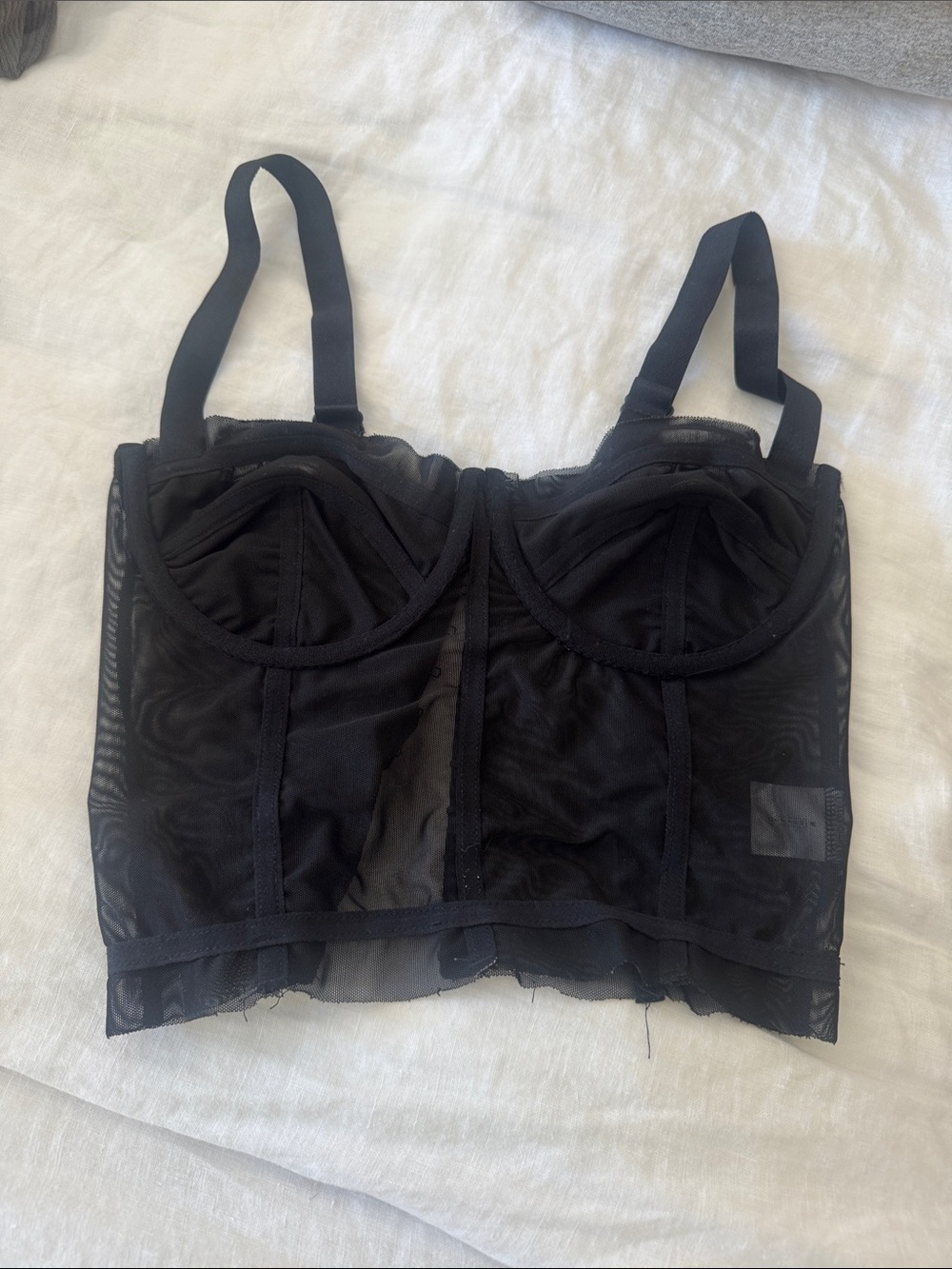 Danielle Guizio Black Longline Sheer Bustier Bralette